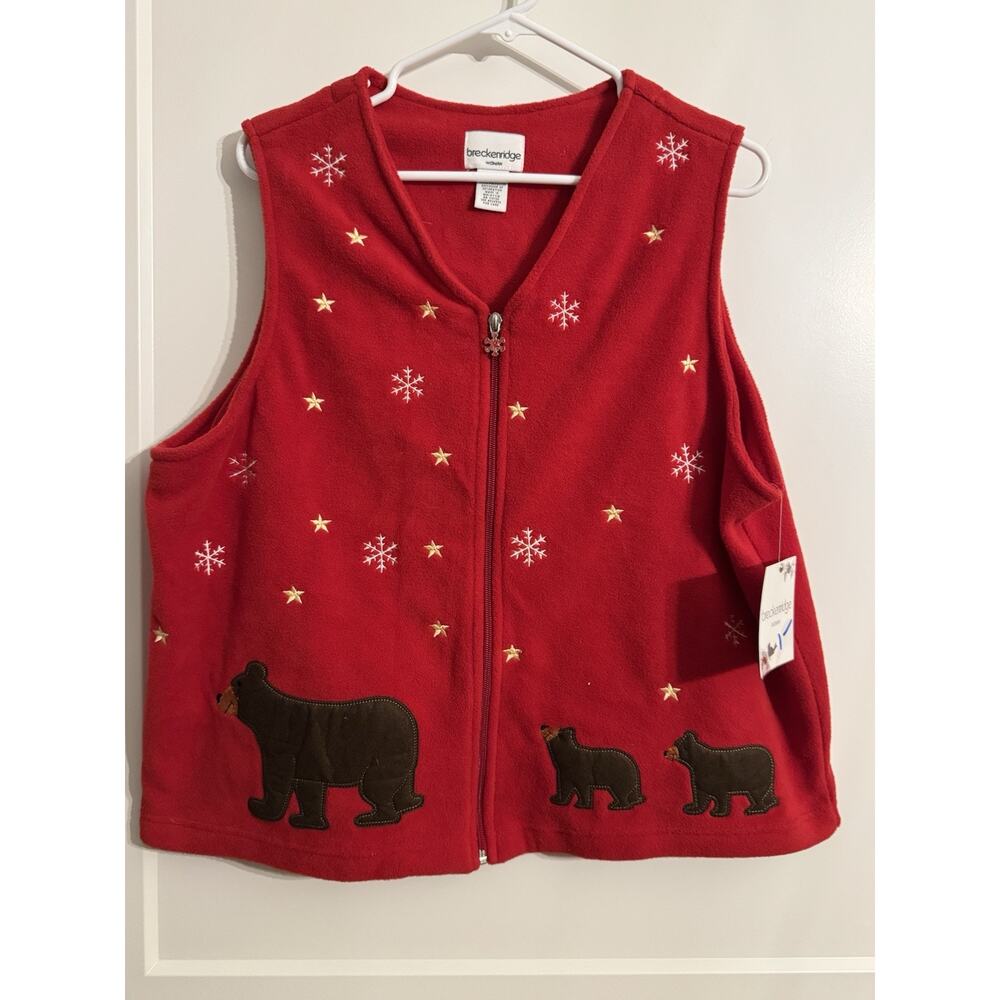 Breckenridge Fleece Vest Bear Women Sz 1X Vintage Red Holiday Christmas NWT - Picture 1 of 11